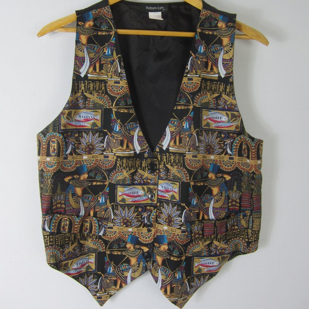 Vintage Robyn-Lyn Women Medium Sleeveless Button Front Egyptian Fish Cotton